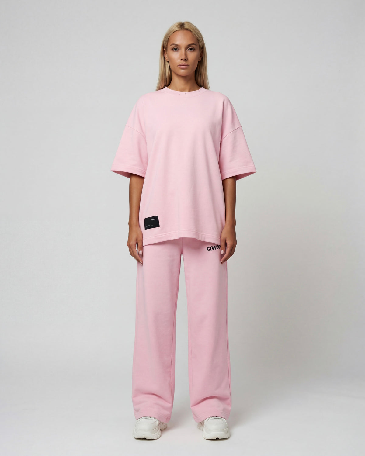 Conjunto de 2 piezas para mujer: camiseta urbana y pantalón de pernera ancha – Rosa