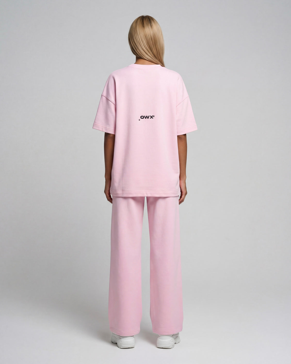 Conjunto de 2 piezas para mujer: camiseta urbana y pantalón de pernera ancha – Rosa