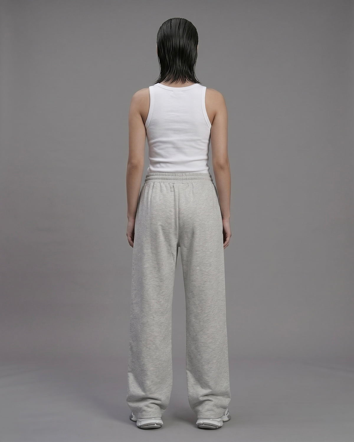 2-Piece Women Set: Ribbed Tank Top and Wide-Leg Sweatpants - Melange Grey