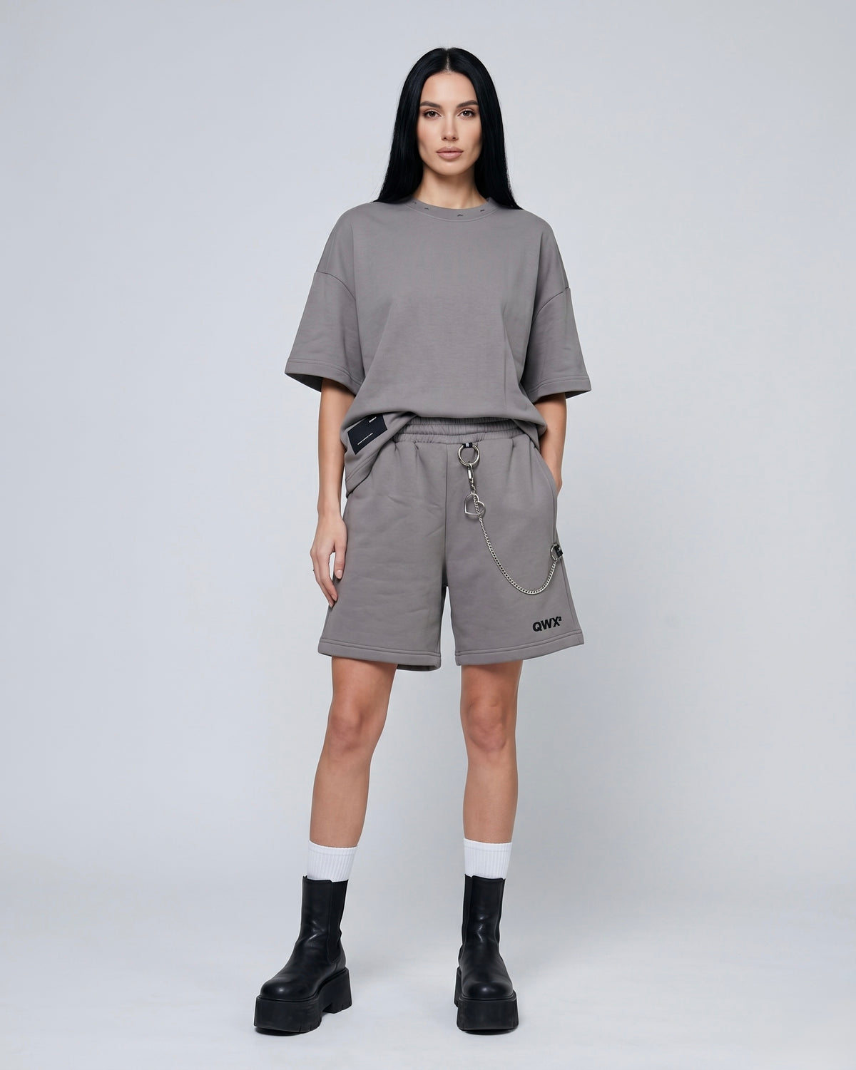 Conjunto de 2 piezas para mujer: camiseta urbana y shorts Eternity – Gris
