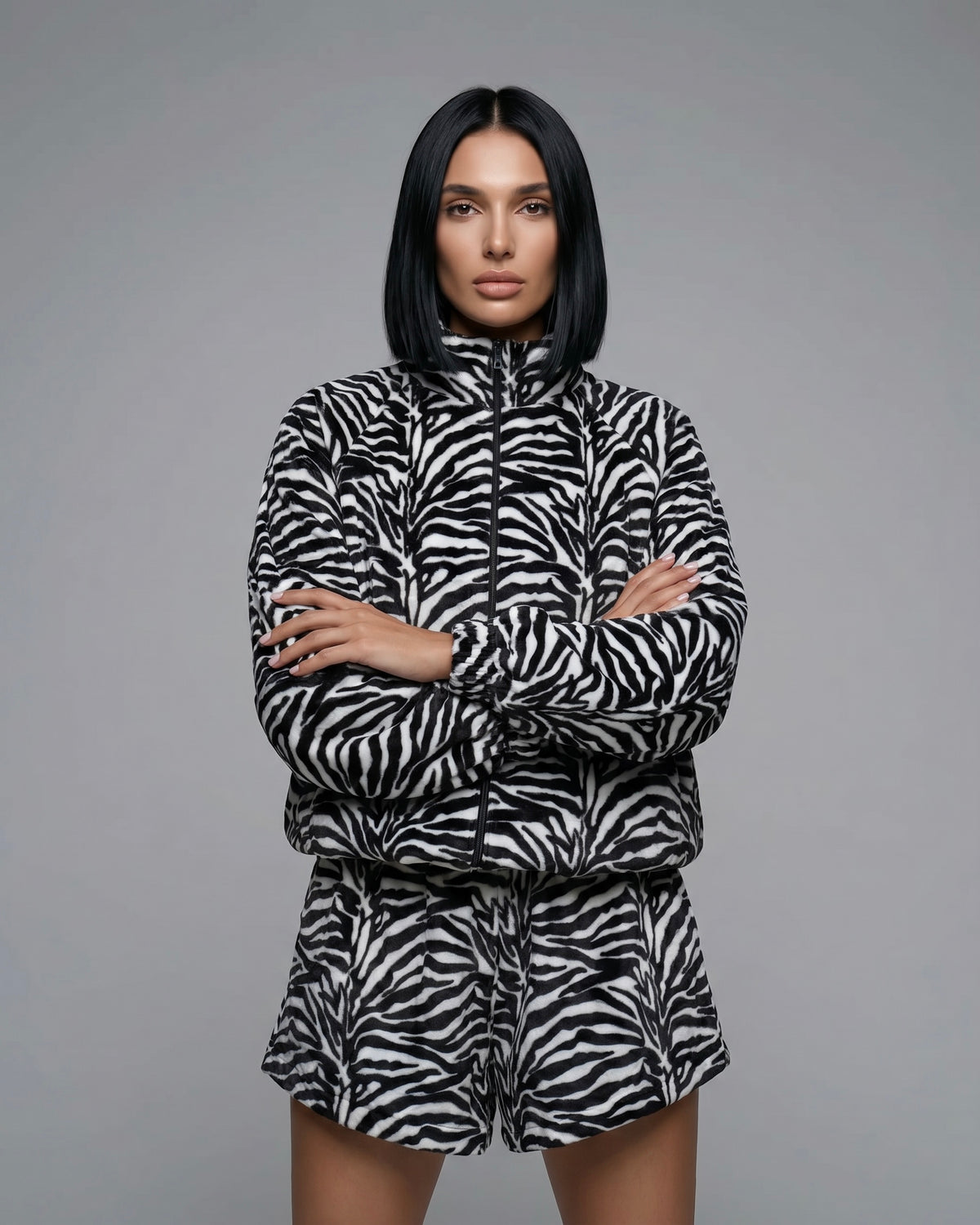Conjunto de 2 piezas para mujer: Savannah Zebra (Chaqueta + pantalón corto)