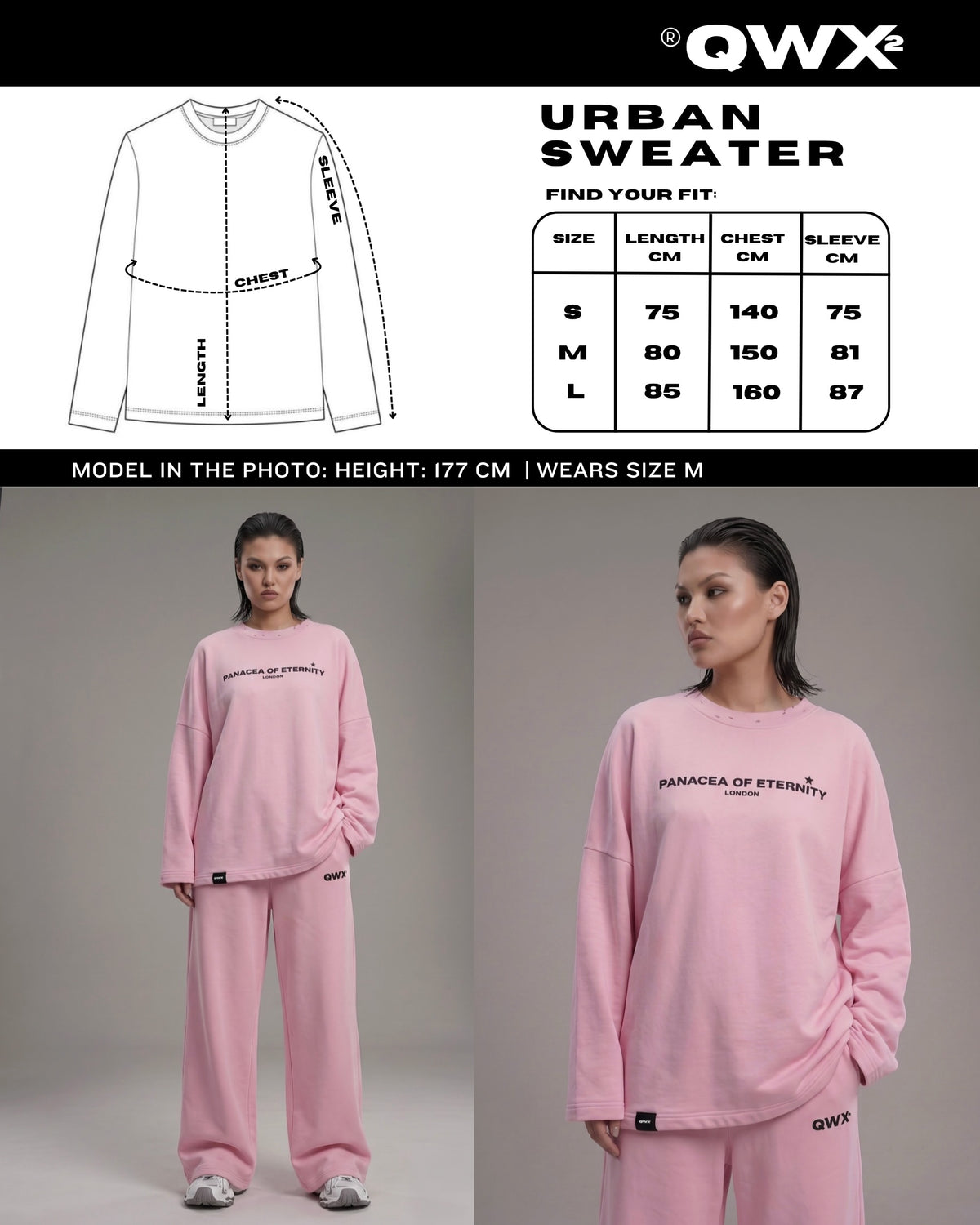 2-Piece Women Set: Urban Sweater + Wide-Leg Sweatpants - Melange Grey